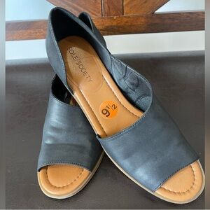 Sole Society Women's Black Open-Toe Shoes leather size 9/12 office going out